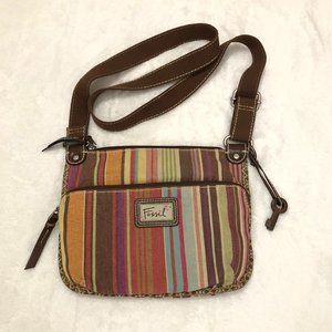 Fossil Multicolor Canvas Purse Handbag Boho Striped Shoulder CrossBody Bag